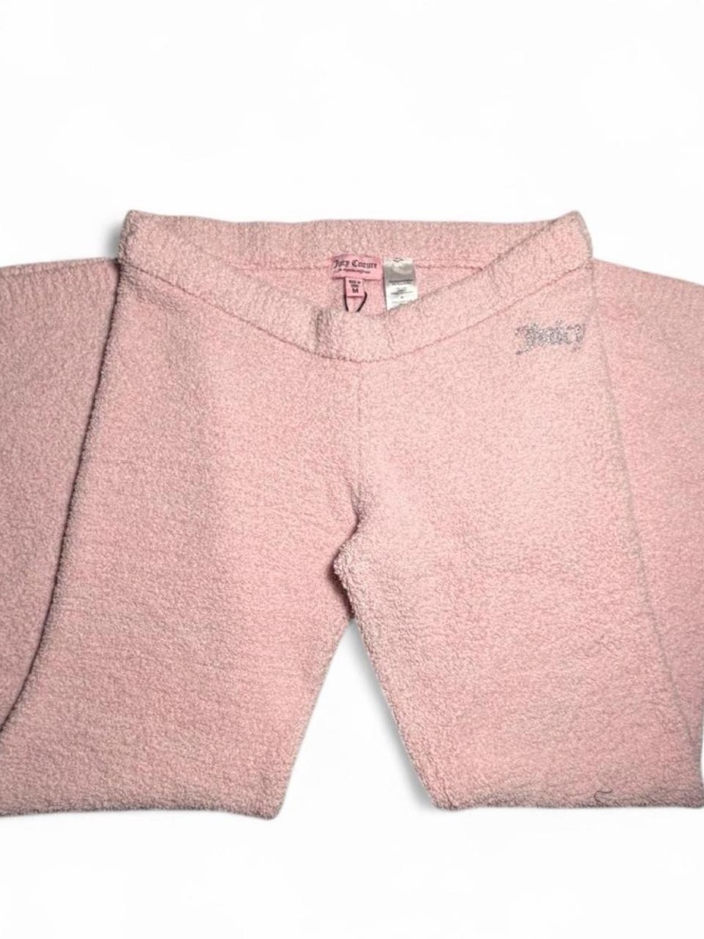 Juicy Couture Light Pink Plush Wide-Leg Sweatpants with Bedazzled Logo